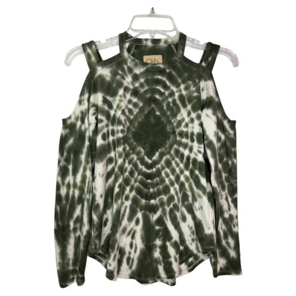 CHSOR WOMEN’S NWT VINTAGE RIB LONG SLEEVE OPEN SHOULDER TIE DYE SHIRT SZ M